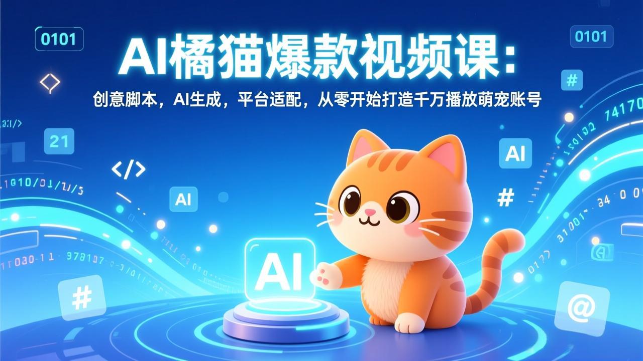 (17091期)AI橘猫爆款视频课:创意脚本,AI生成,平台适配,从零开始打造千万播放萌宠账号
