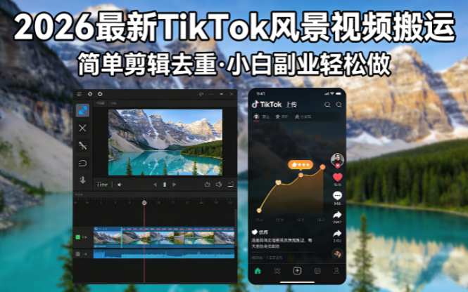 （18001期）2026最新TikTok风景视频搬运简单剪辑去重小白副业月入 8000
