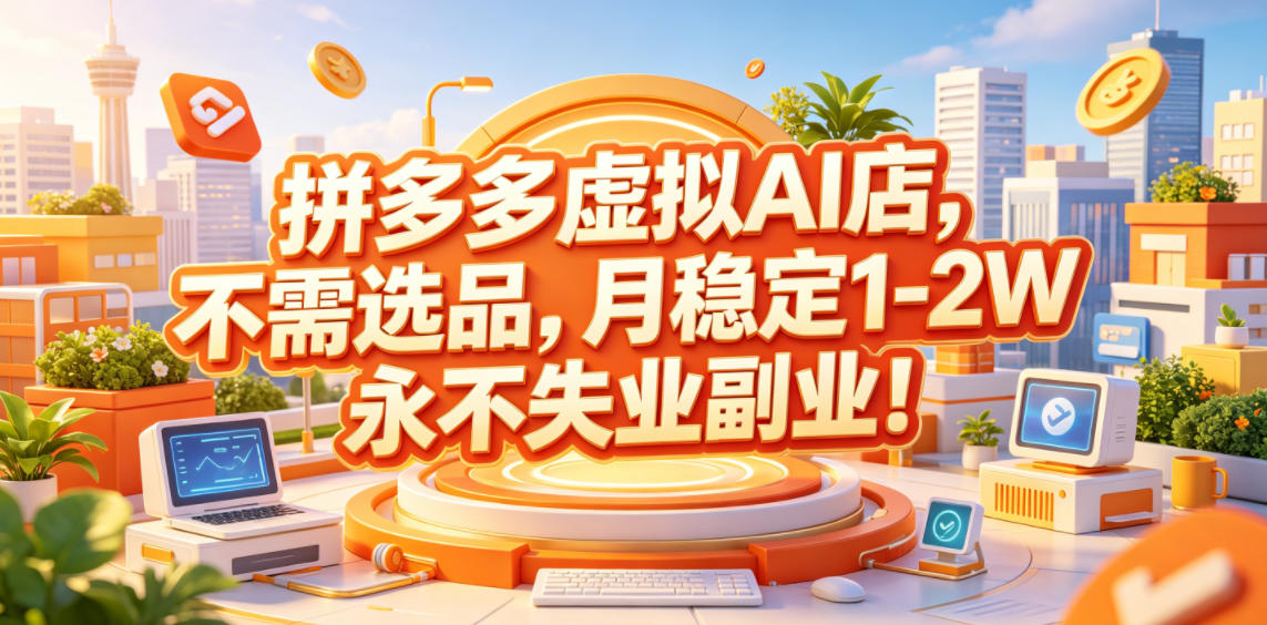 拼多多虚拟AI店,不需选品,月稳定1-2W,永不失业副业!