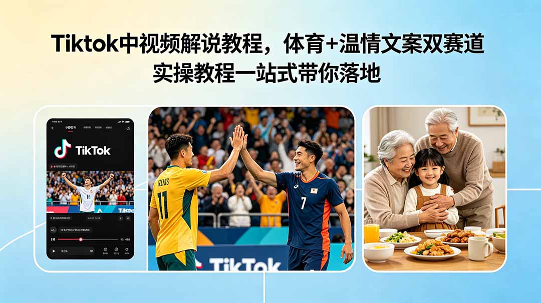 (18910期)Tiktok中视频解说教程,体育+温情文案双赛道实操教程一站式带你落地