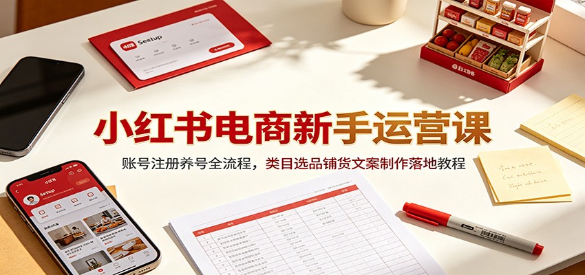 小红书电商新手运营课:账号注册养号全流程,类目选品铺货文案制作落地教程
