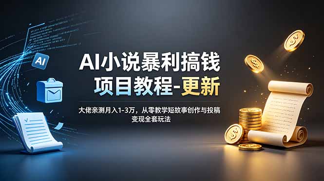 (19293期)AI小说暴利搞钱项目教程-更新,大佬亲测月入1-3万,从零教学短故事创作与投稿变现全套玩法
