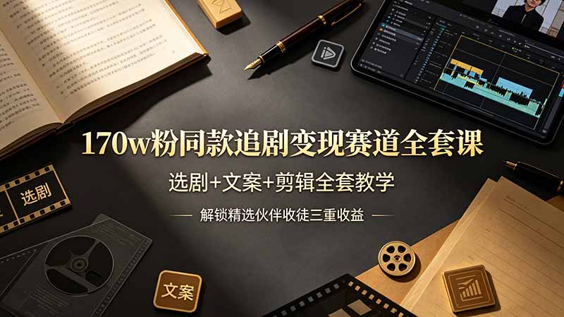 (19142期)170w粉博主同款追剧变现赛道全套课-更新,选剧+文案+剪辑全套教学,解锁精选伙伴收徒三重收益